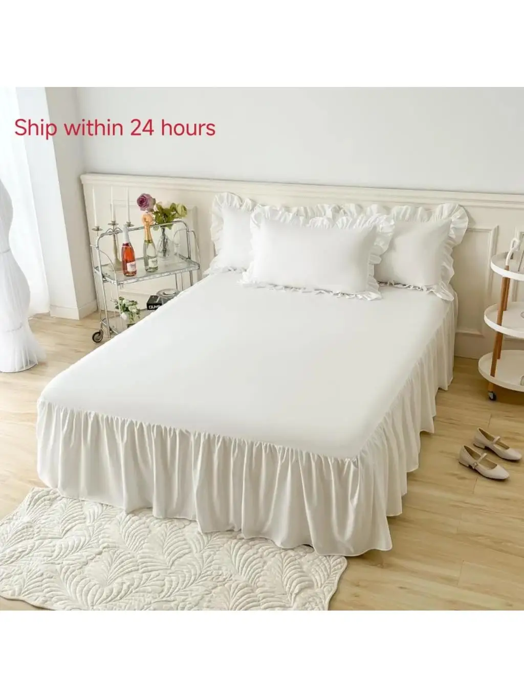 White Bed Skirt Lace Ruffled Bed Skirt 1pcs Sheet Bed Cover Bed Skirt Non-slip Mattress Cover Bedsheet Solid Color Bedspread