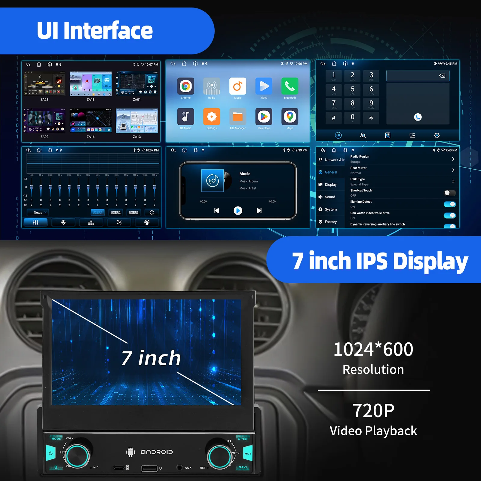 ESSGOO 7 "Android15 6 + 128G Autoradio 1 DIN شاشة لمس قابلة للسحب يدويًا 4G Carplay RDS EQ GPS NAVI WIFI BT FM #5