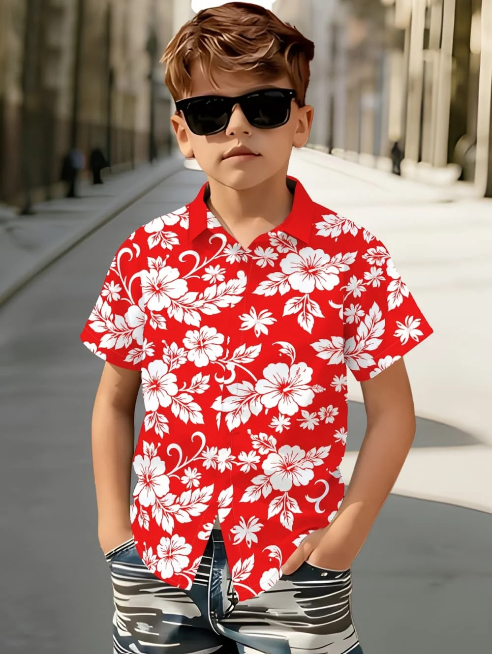 Tropic Floral Hawaii Shirts Flower 3D Print Shirts Boys Fashion Loose Blouse Kids Lapel Shirt Beach Camisas Children's Clothing