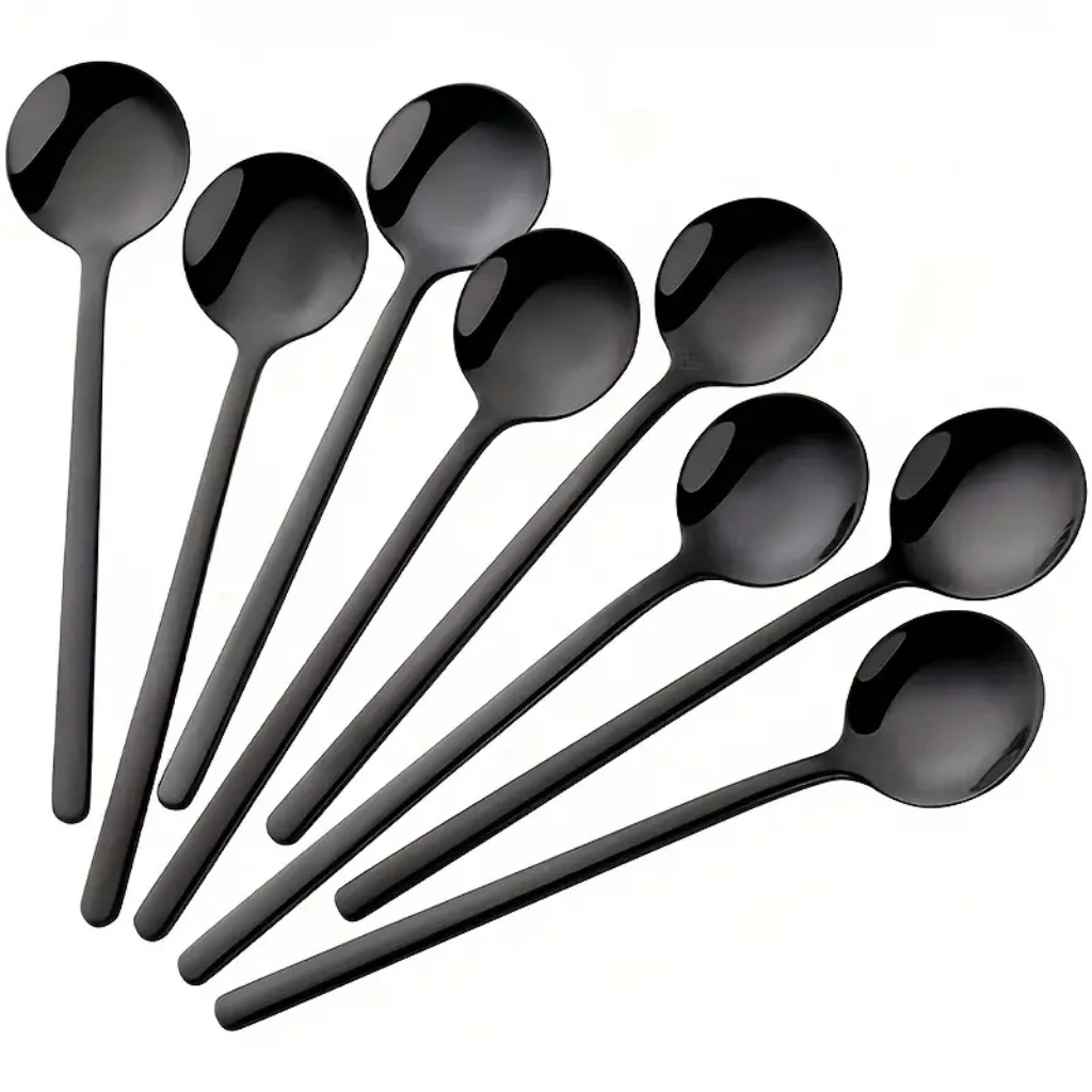 

8pcs black stainless steel coffee spoons, machine washable, suitable for coffee shops, dessert shops, parties