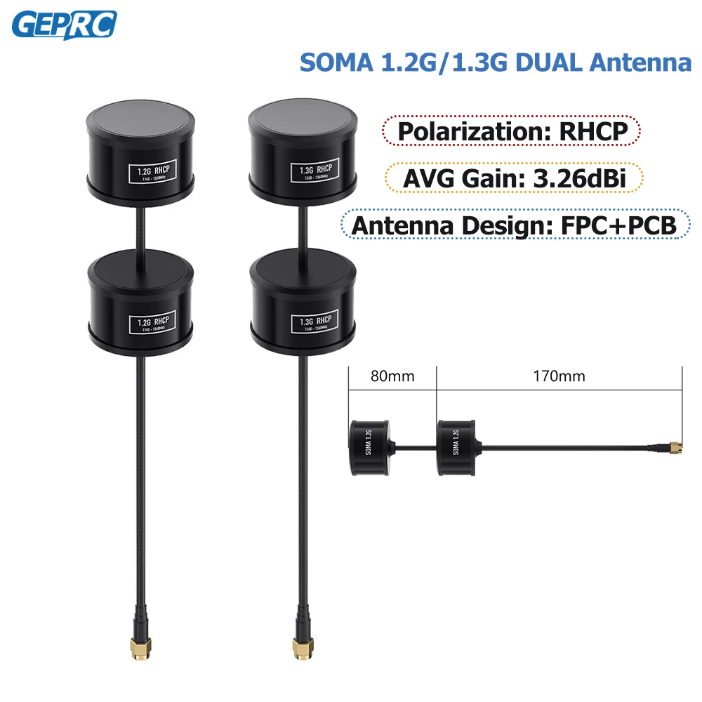 GEPRC SOMA 1.2G DUAL RHCP SMA 170mm Antenna 1200MHZ/1300HZ Frequency 3.26dbi SMA interface High Frequency Long Range FPV Drone