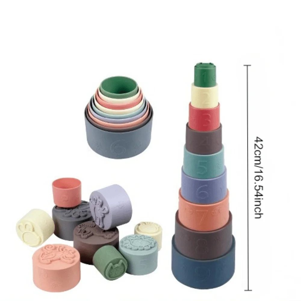 Children's Smart Silicone Stacking Cup Set, Baby Early Education Stacking Toys for Boys and Girls