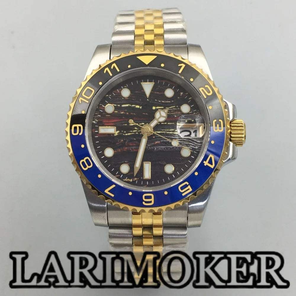 

LARIMOKER 41mm NH35 Two-tone Gold Men's automatic Diving watch luminous dial sapphire glass Date window ceramic bezel waterproof