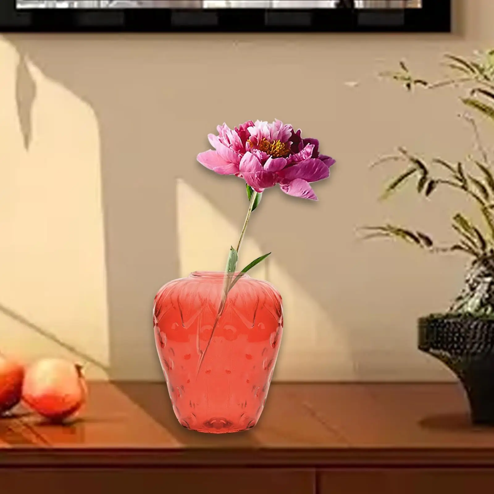 Strawberry Vase Plants Holder Tabletop Vase Unique Decorative Glass Vase Planter Pot for Cabinet Cafe Dining Room Bedroom Bar