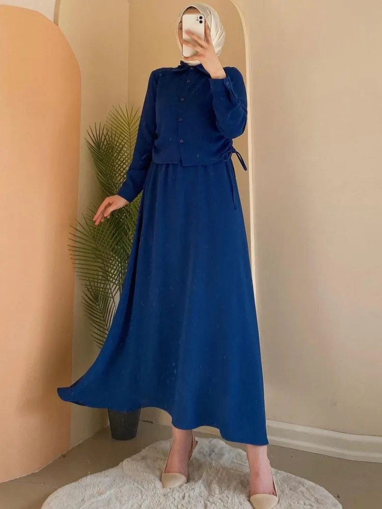 2 Piece Set Skirt Suits Muslim Fashion Abaya Women Outfits Luxury Long Sleeve Tops And Pleated Skirts African Party Dresses