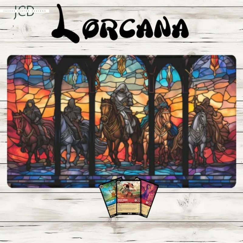 Stained Glass Knights Desk Mat MTG Playmat  TCG Gaming Mat Lorcana Gift for Gamer Colorful Fantasy Art Office Accessory