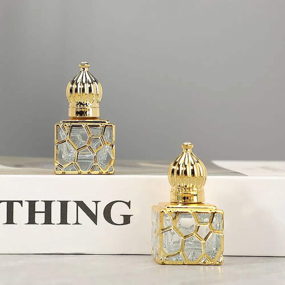 

10ml Filling Perfume Bottle Crown Shape Water Cube Essential Oil Ball Sub Bottle Matte Gold Glass Oil Roller Bottle Sample Vials