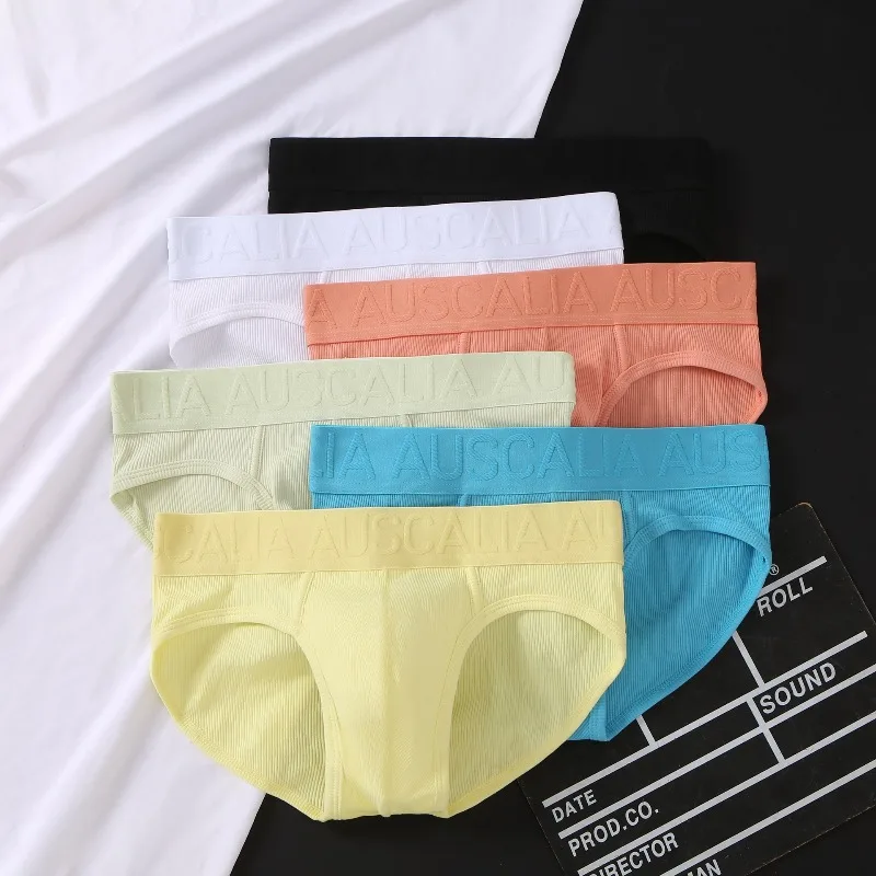 

Новые мужские трусы из чистого хлопка с низкой талией, удобные, дышащие, молодежные, модные, однотонные, стильные, впитывающие пот, AS3-M406