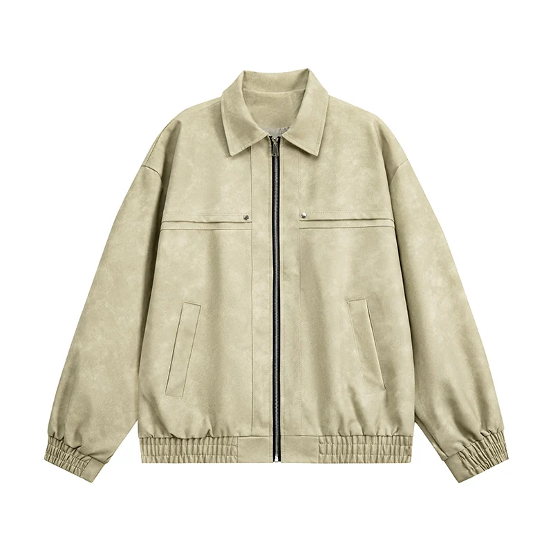 

Trend Men's Faux Leather Jacket Autumn Winter Fashionable Solid Color Standing collar PU Leather Biker Jacket Handsome Men Coat