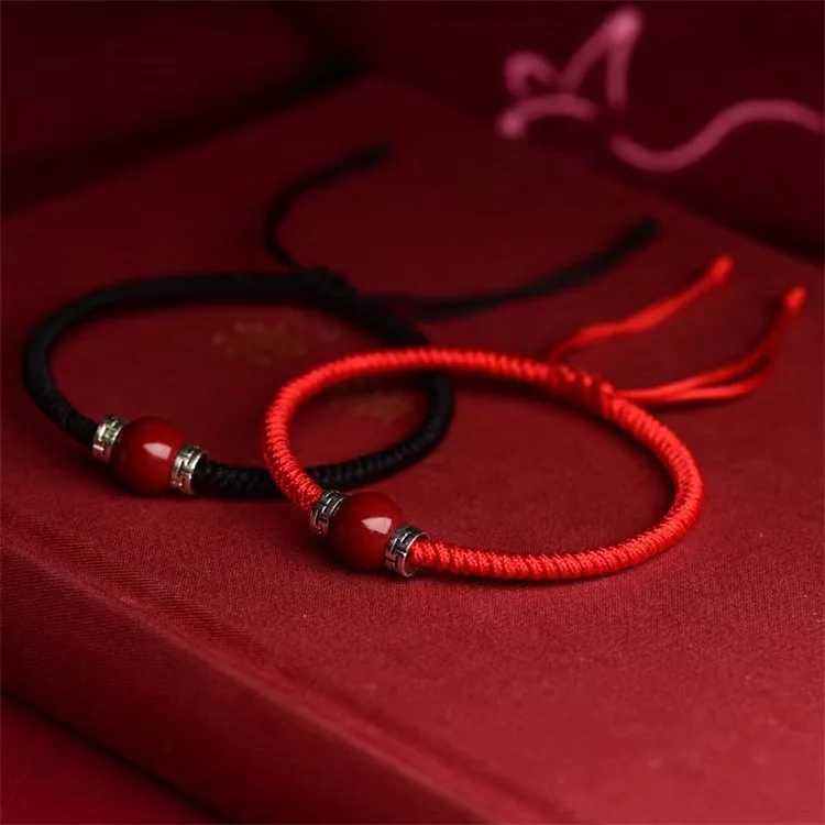 

Pure Handmade Miaojiang s Zodiac Year Silver Cinnabar Rope Men And Women Red Bracelet Hand Woven Jewelry Friend Gift Gifts