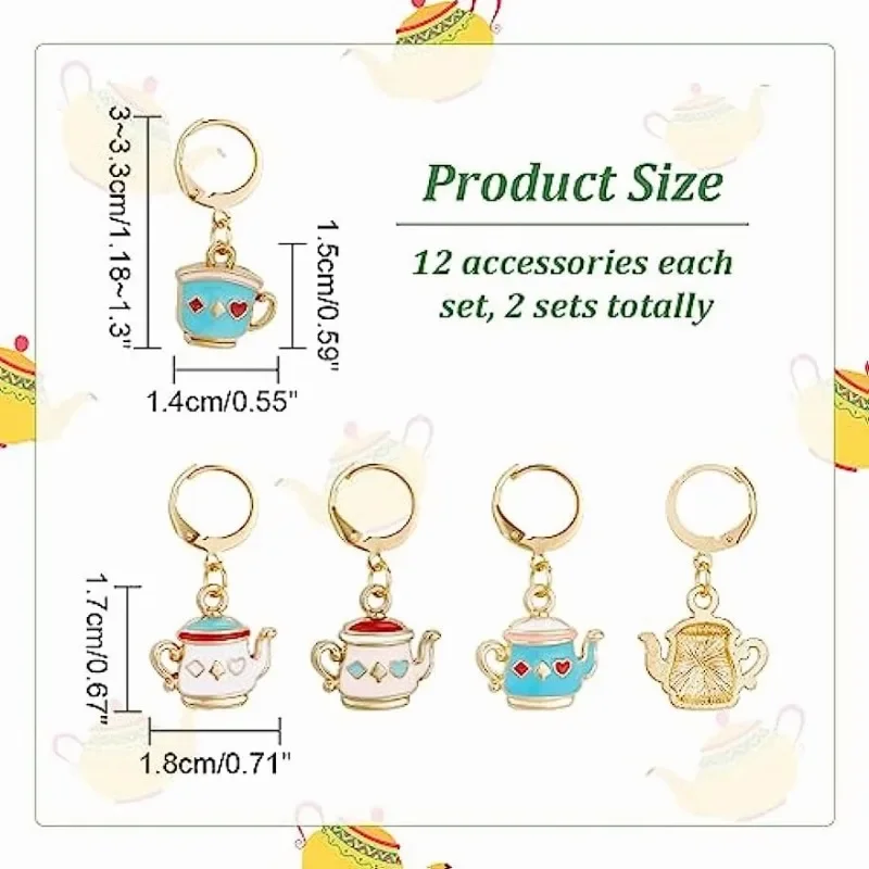 24 Pcs Teapot Stitch Markers Enamel Alloy Crochet Stitch Marker Charms Removable Locking Stitch Marker