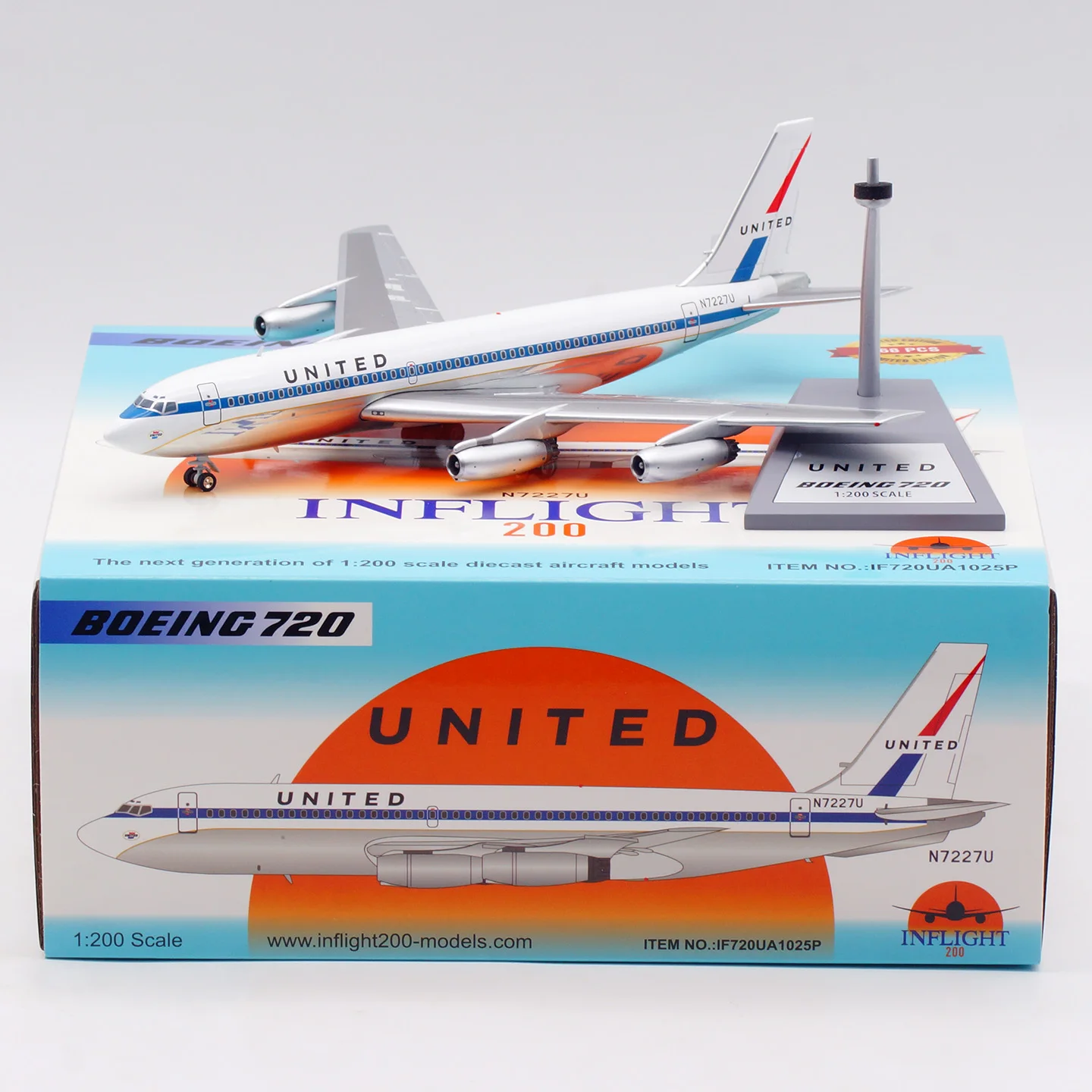 

Коллекционная модель самолета INFLIGHT 1:200 United Airlines [полированная] Boeing B720, литая под давлением, N7227U, IF720UA1025P