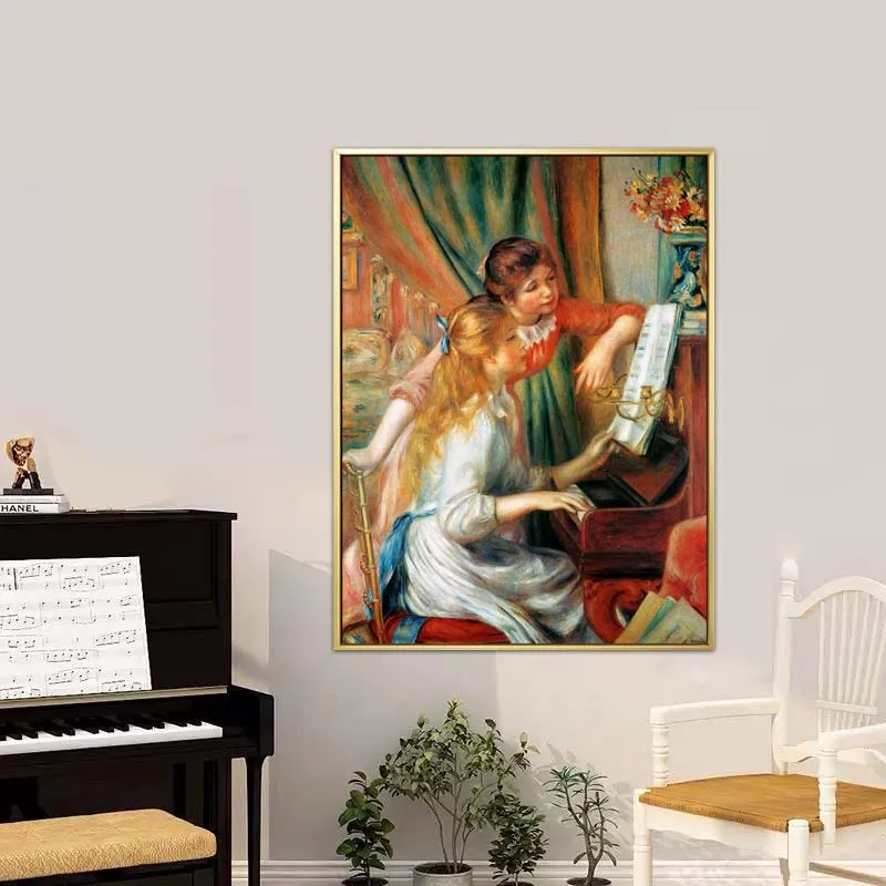 

Hand painted famous oil painting reproduction of Girls at the Piano by Pierre-Auguste Renoir home decor picture free shipping