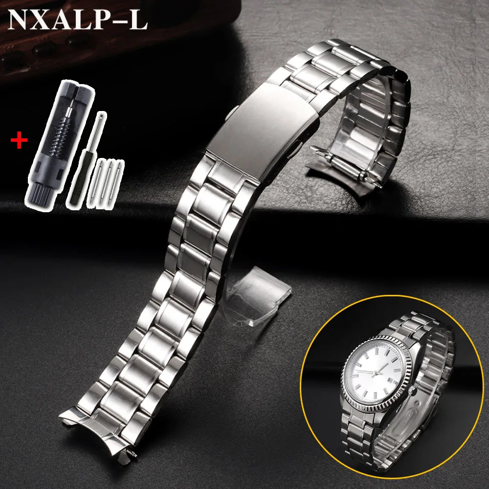 Stainless Steel Watch band 20mm 22mm Curved End Bracelet for Seiko for Omega Strap Men's Metal Wristband Folding Safety Buckle
