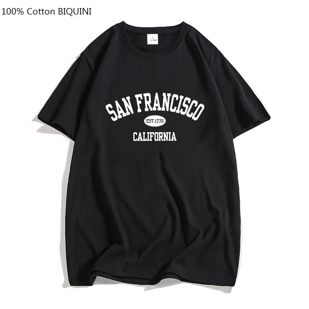 San Francisco California T-shirt for Mens 100% Cotton Short Sleeve Tee-shirt Summer Cartoon Printing Tshirts Graphic USA City