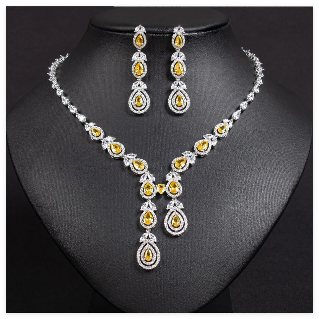 

Luxury Jewelry Set For Women Wedding Bridal Necklace Earrings Set Zirconia CZ Evening Party Prom Bride Necklace Jewellery Gifts