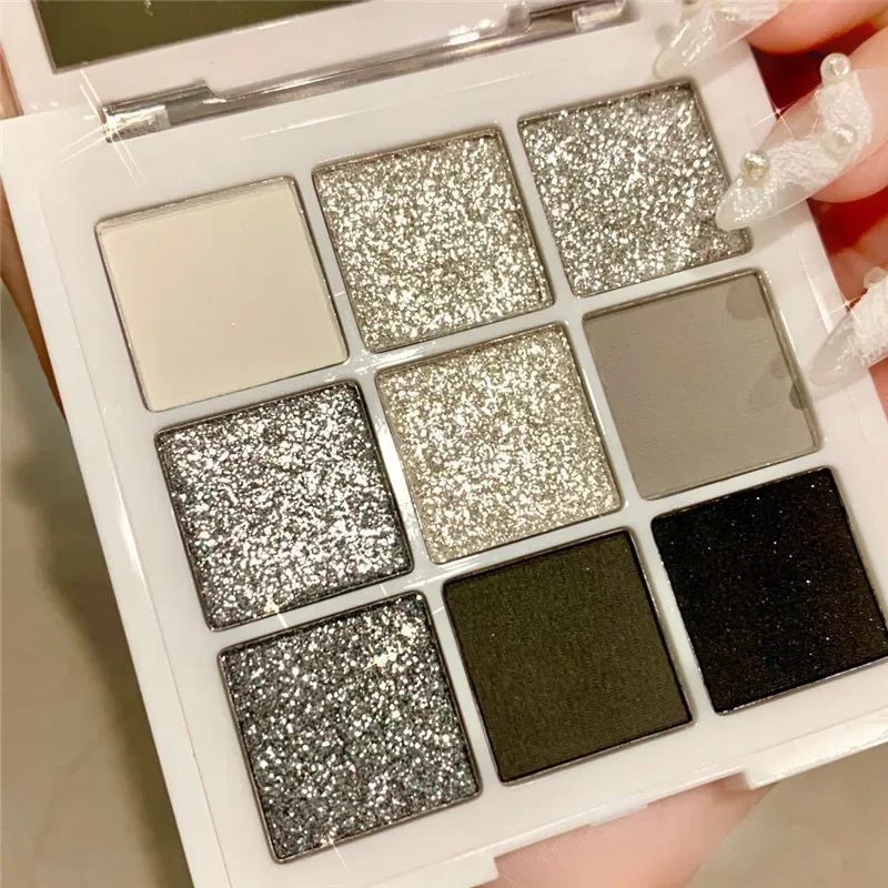 Palette de fards à barrage, 9 couleurs, fard à barrage, noir, smokey, paillettes, smoky, pigments pour les yeux, cool, tonifié, 256