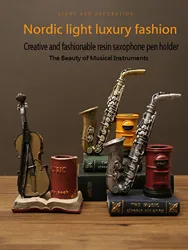 Nordic retro student creative resin craft gift ornament saxophone violin storage pen holder and pen insert