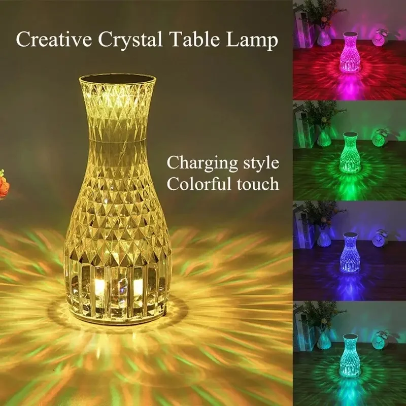 3/16 Kleuren Veranderende Rgb Touch Licht Diamant Tafellamp Kristallen Tafellamp Vis Schaal Vorm Usb Opladen Nachtkastje Licht