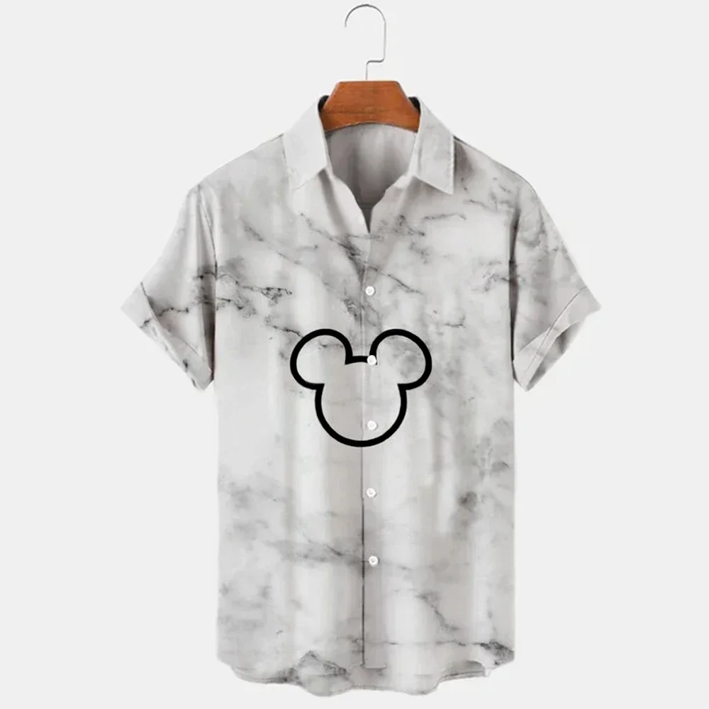 2024 Summer New Men\'s Casual Trend Fashion Cartoon Mickey Mouse Goofy Needle Harajuku Summer Top Men\'s Lapel Short Sleeve Shirt