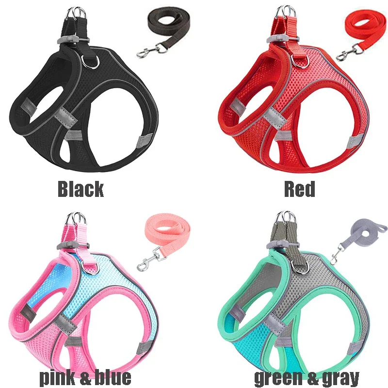 Reflective Dog Harness And Leash Set Adjustable Breathable Vest_voghion.com