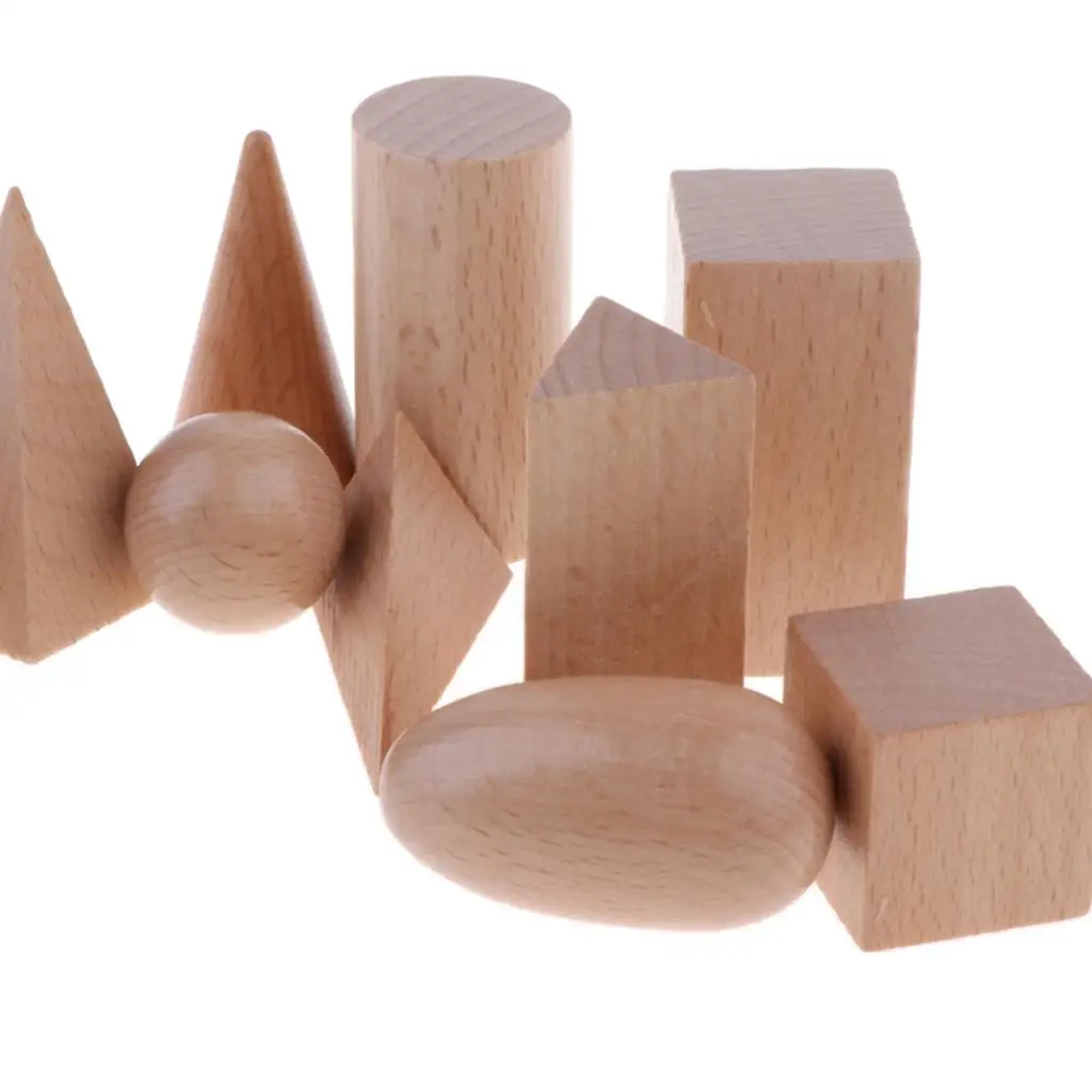 Conjunto de 10 brinquedos educativos montessori de matemática de sólidos geométricos de madeira para crianças