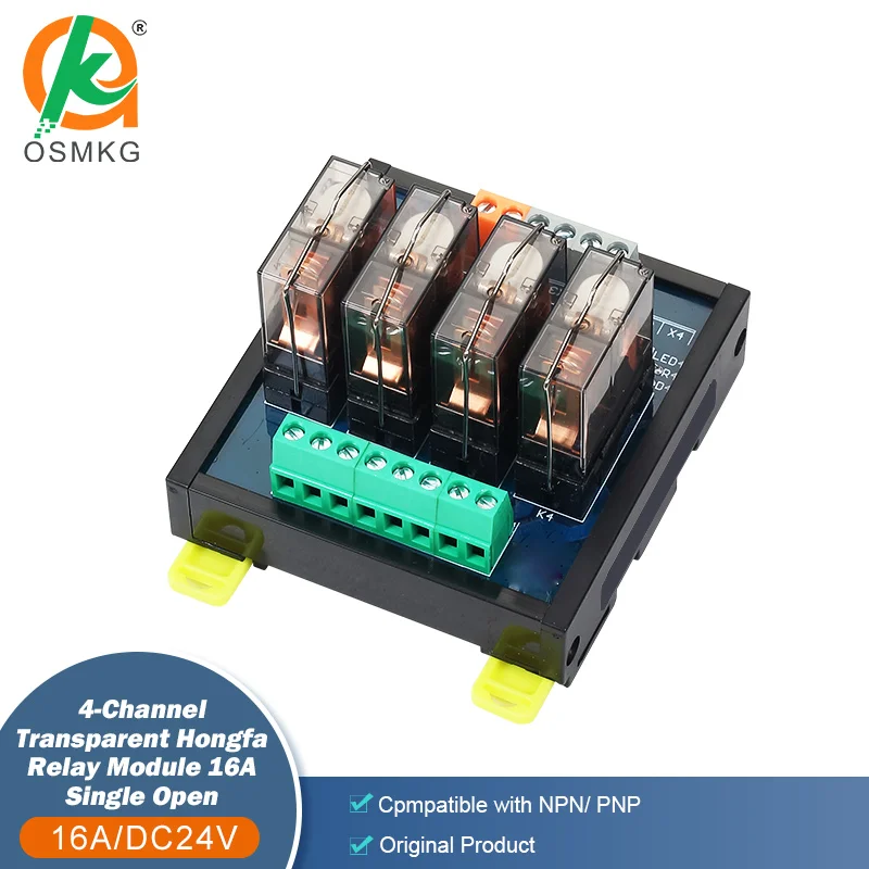 Oshangming 4 Channel Single Open Relays DC24V Hongfa Relay Module  16A Electromagnetic Relay for PLC