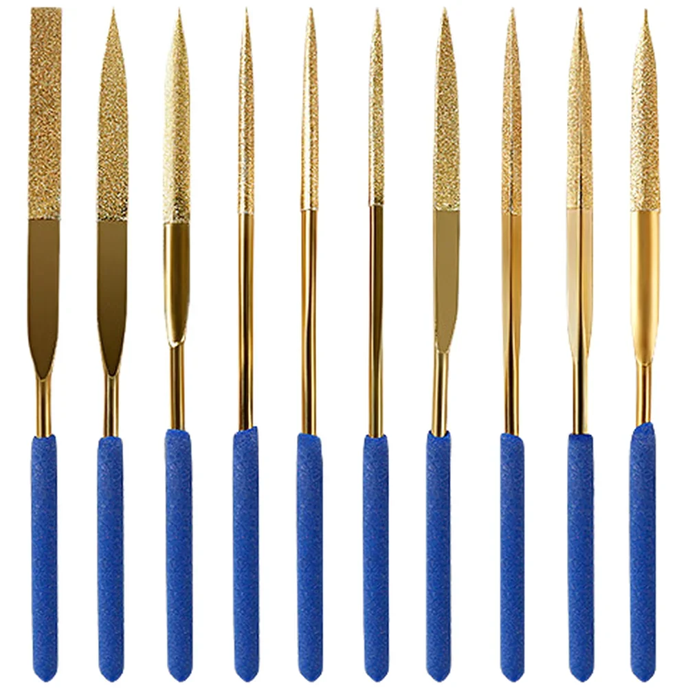Titanium Plated Emery Files Set For Jewelry Stone Metal Wood Polishing Grinding Carving Hand Tool With PVC Coated Handle 180mm