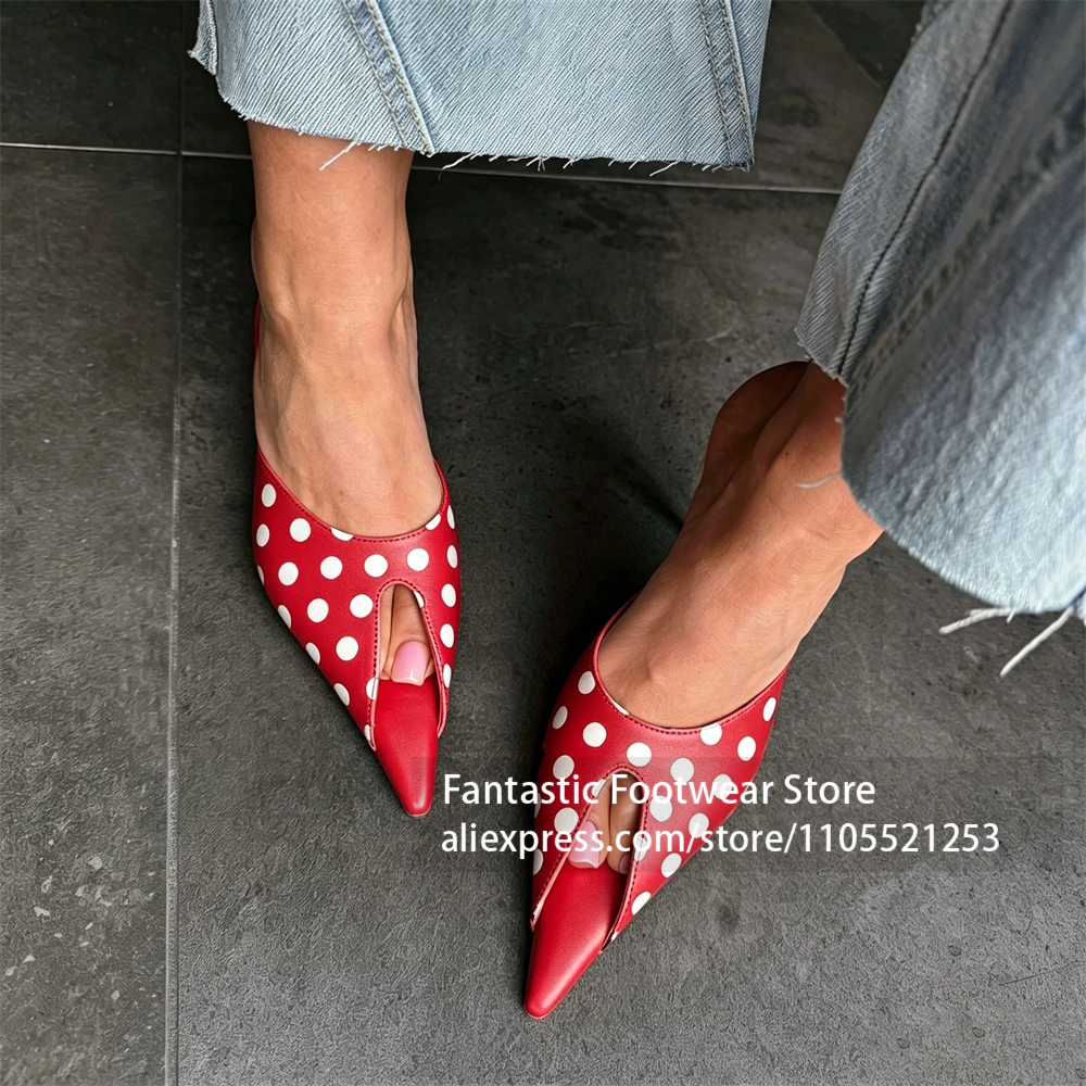 Polka Dot Pointed Peep Toe Mules Sweet Style Slip on Slippers Designer Style Handmade Summer High Heels for Women Custom Color
