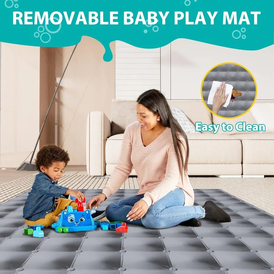 روضة أطفال قابلة للطي للأطفال الصغار مقاس 50 × 50 بوصة قلم لعب محمول قابل للطي مع مقودين داخليًا وخارجيًا