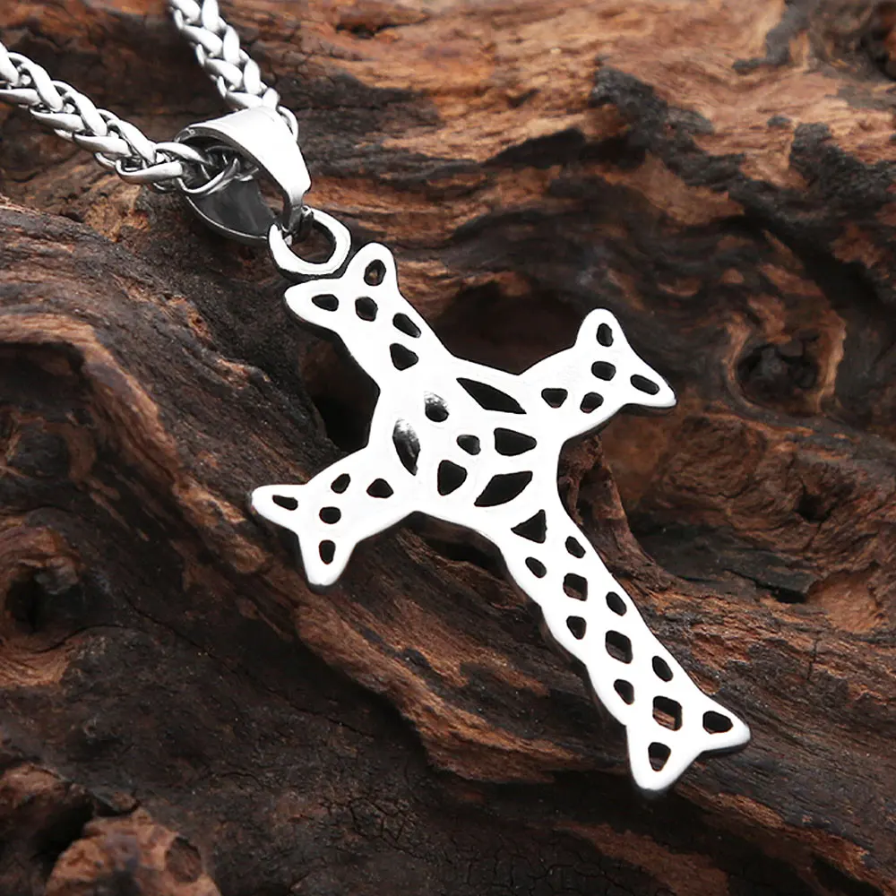 Vintage Punk Stainless Steel Cross Pendant Necklace Nordic Fashion Viking Celtics Knot Necklaces Male Amulet Jewelry Wholesale