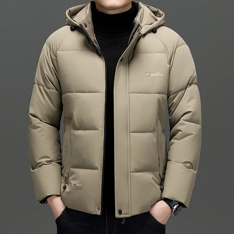 2025 Autumn/Winter New Men's Hooded Cotton Coat with Thickened Warm Bread Design, Cotton Coat Hat Detachable, Dad's Set