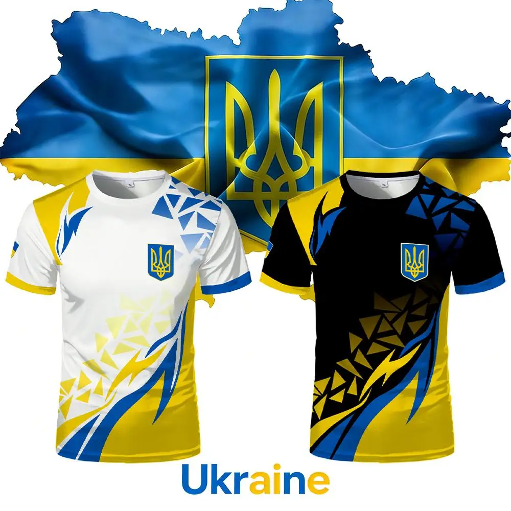 New Ukraine National Flag Graphic Jersey Men's Summer Outdoor Sports Breathable T-shirts Men's And Women's Casual Streetwear