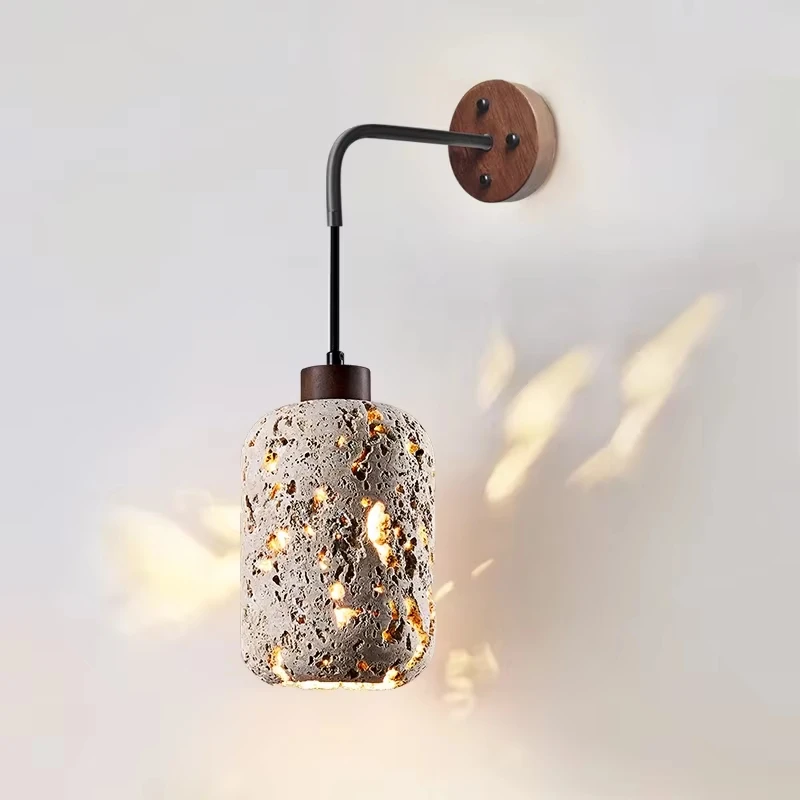 Walnut Wood Pendant Lights Natural Stone Wall Lamp Bedside LED Hanging Lamp Indoor Decor Lighting Including Light Source
