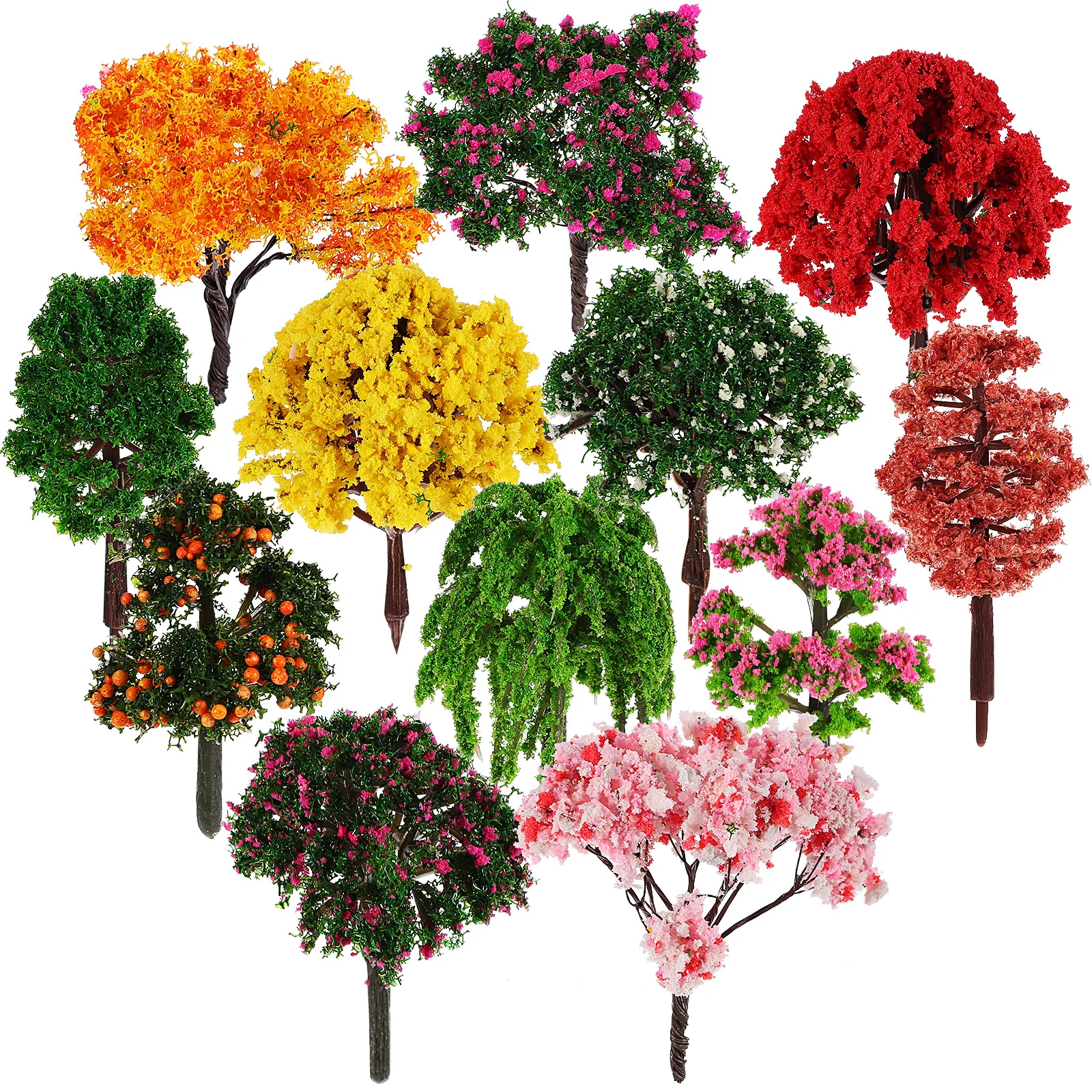 

12Pcs Mini Trees Decor Set Realistic Design Bright Color Faux Trees for Micro Landscape Sand Table Architectural Scene Crafting