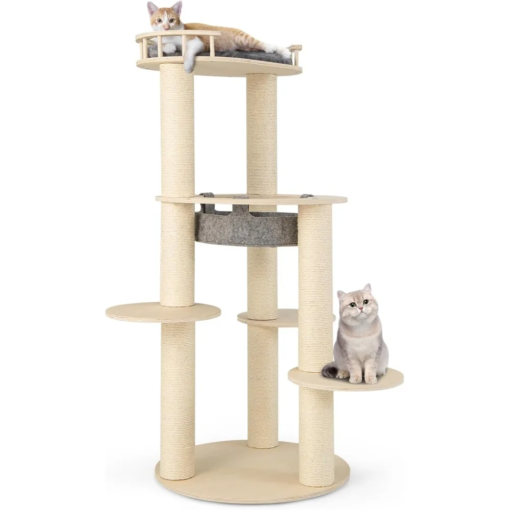 

PETSITE 59 inch Tall Cat Tree Tower, Multi-Level Cat Tower with Sisal Scratching Posts, Non-Woven Cat Hammock, Cozy Top Perch, a