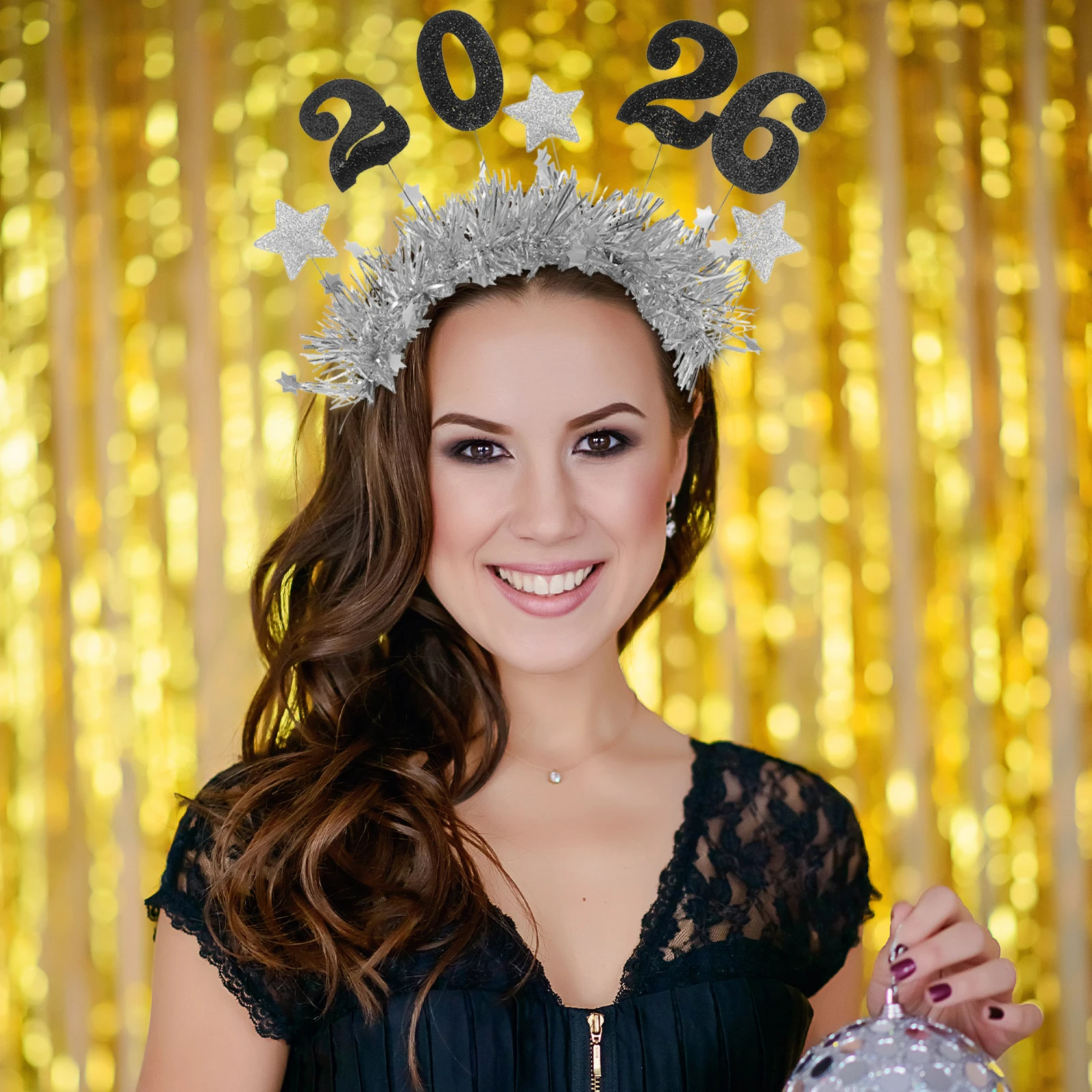 

2026 Happy New Year Headband Star Garland Design Glitter Hair Accessories Lightweight for Women Festival New Years Eve Tiaras