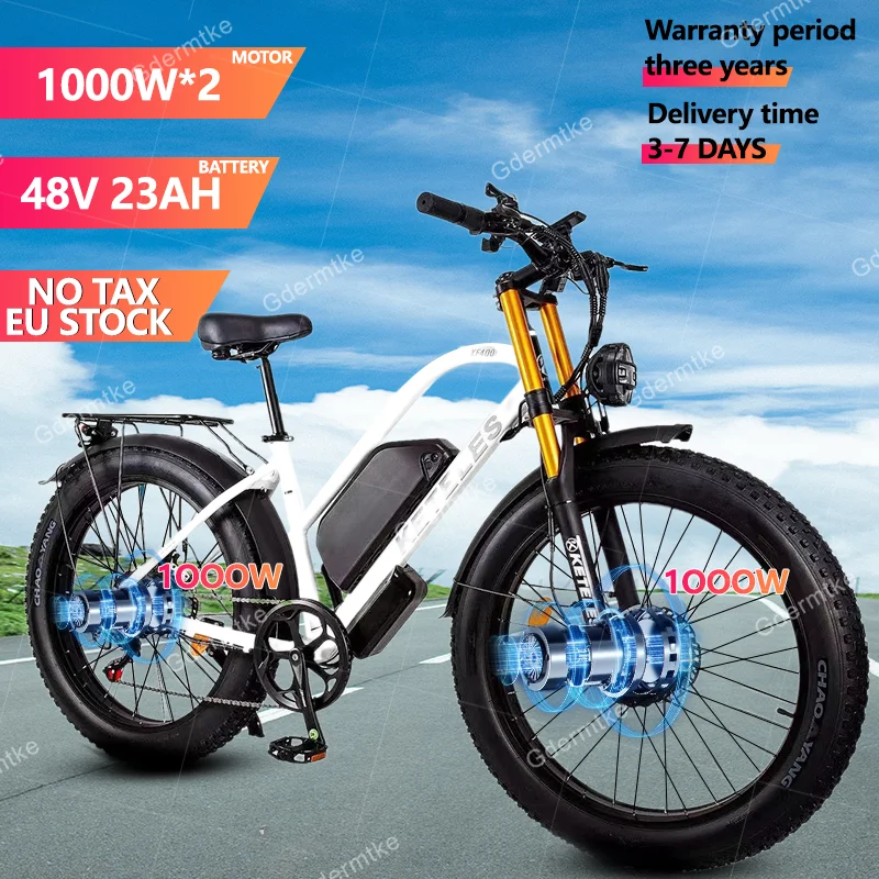 XF4000 E bike 2000W Dual Motor 48V23AH Lithium Battery City Trip Electric Bicycle 26 Inch Fat Tire Aldult Mountain Electric Bike