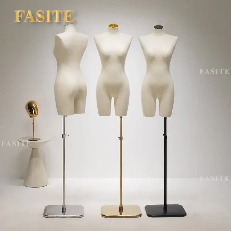 For Clothing Store Full Body Mannequin Female Model with Flat Shoulders and Long Legs Half Body Display Stand Window Props
