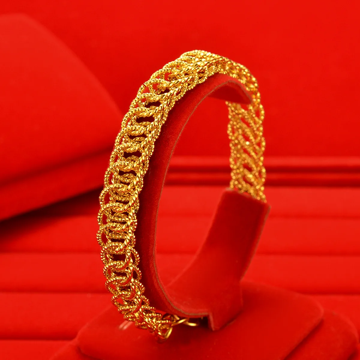 

Luxury 24K 9999 Pure Gold real gold Boss' wide-brimmed ice-crushed men's bracelet