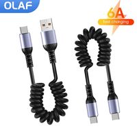 25CM To 1M Car Spring Data Cord 6A Short Fast Charging Wire USB C TO USB C Cable For iPhone15 Huawei Xiaomi Samsung Type c Cable