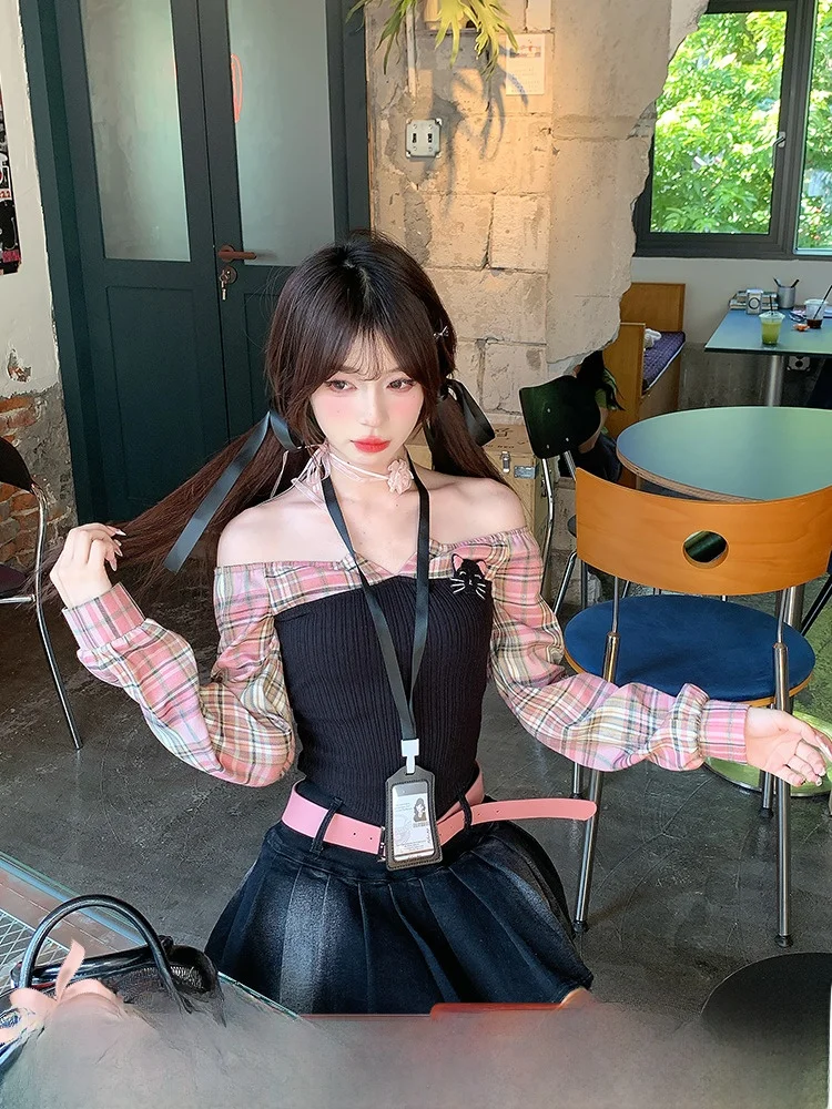 

Стильный комплект Sweet Cool Sle Color Blo oulder Bared: женская юбка-карандаш с высокой талией и плиссировкой из ткани Pig Faion для ранней весны...