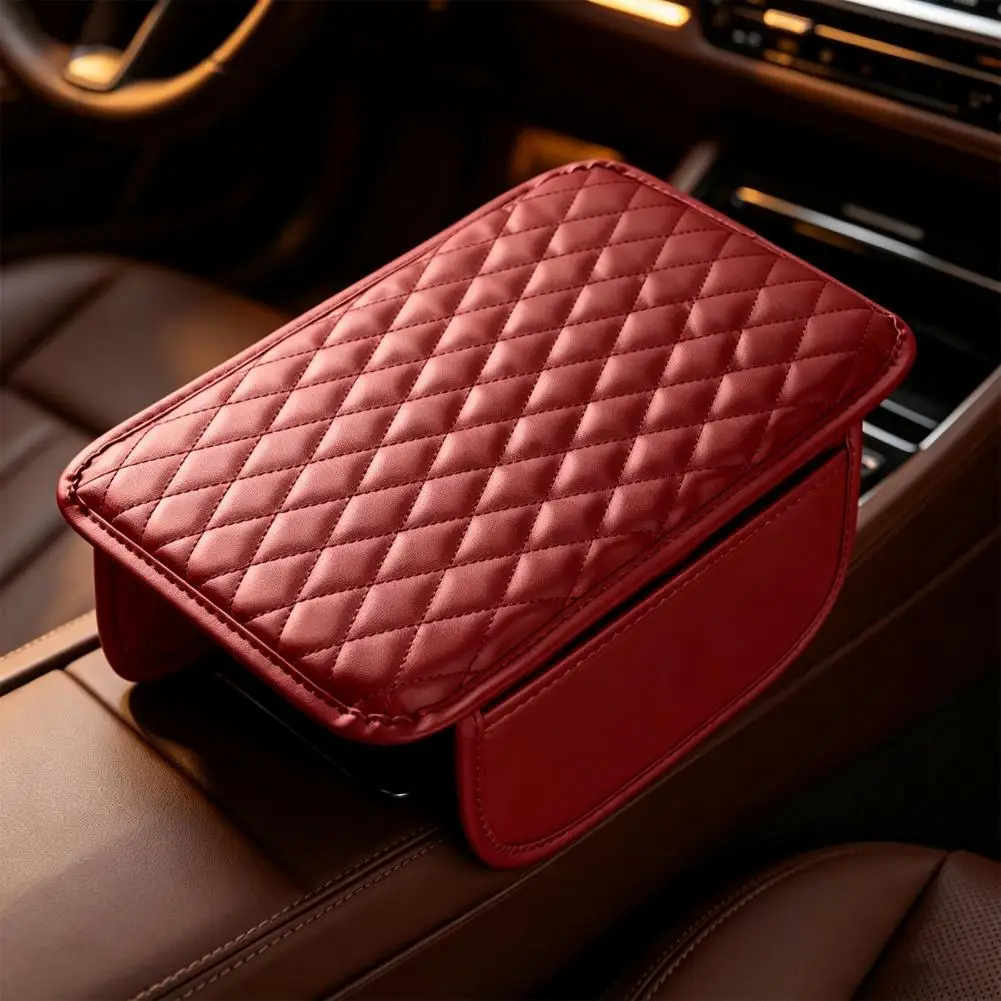 Car Center Console Cover, Faux Leather Armrest Cover for Car, Universal Middle Console Cushion with Side Storage Pockets