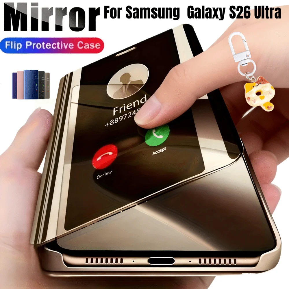 Funda con soporte de espejo inteligente para teléfono plegable, compatible con Samsung Galaxy S26 Ultra, S26 Plus, S26, S25 Ultra, S24, S23 Ultra