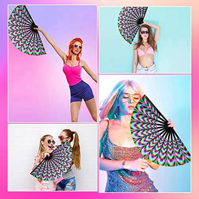 1 Piece Women Raves Fold Hand Fan Multicolor Folding Fans Party Club Prom Disco Freaky Pub Decorative