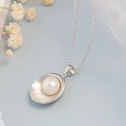Authentic 925 Sterling Silver Pendant Inlaid Natural Freshwater Pearl Lady Pendants Handmade Creative Trendy Jewelry Gift