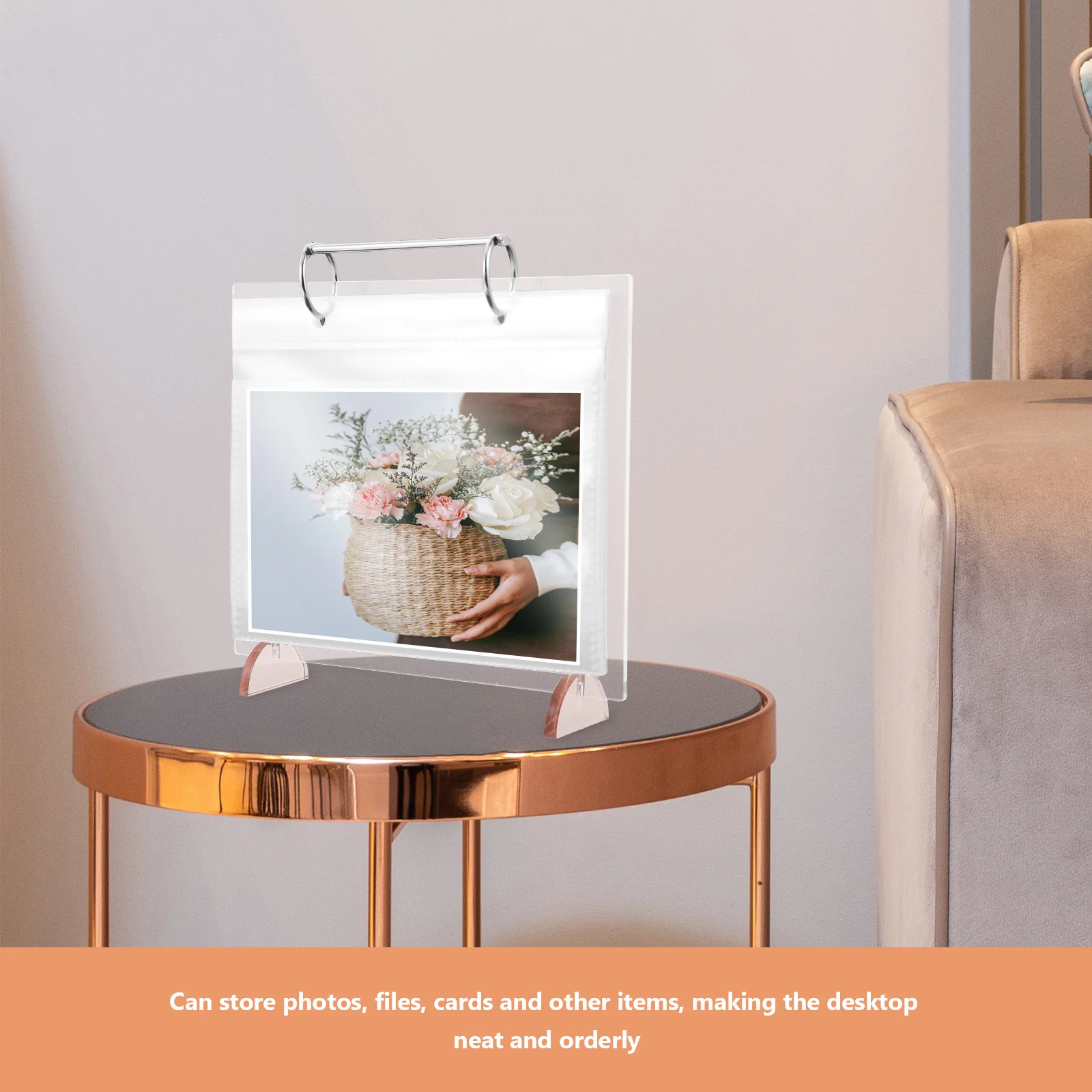 

Photo Album Stand Desktop Loose-Leaf Calendar Holder Transparent Pages Multi-Functional Storage Display Rack for Office Home