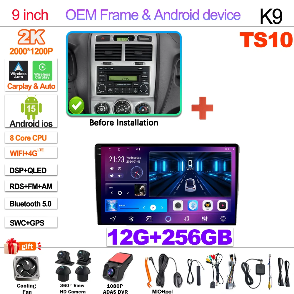 2Din Android 15 Voor Kia Sportage 2 2004-2010 Multimedia Speler Navigatie Carplay Stereo DVD Spiegel Link Stereo Head unit WIFI - afbeelding 1