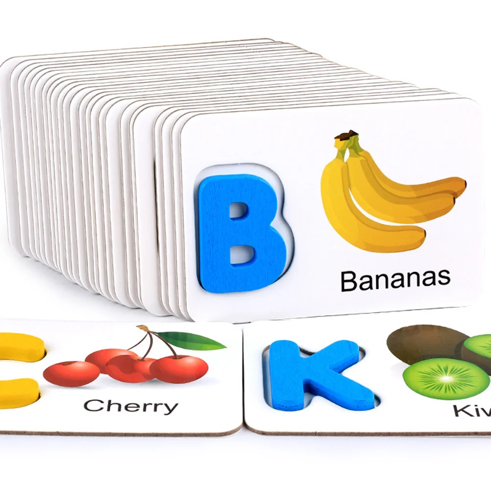 Letter Card Vegetable Child Toys Wooden Bamboo English Matching Blocks ABC Alphabet Cards