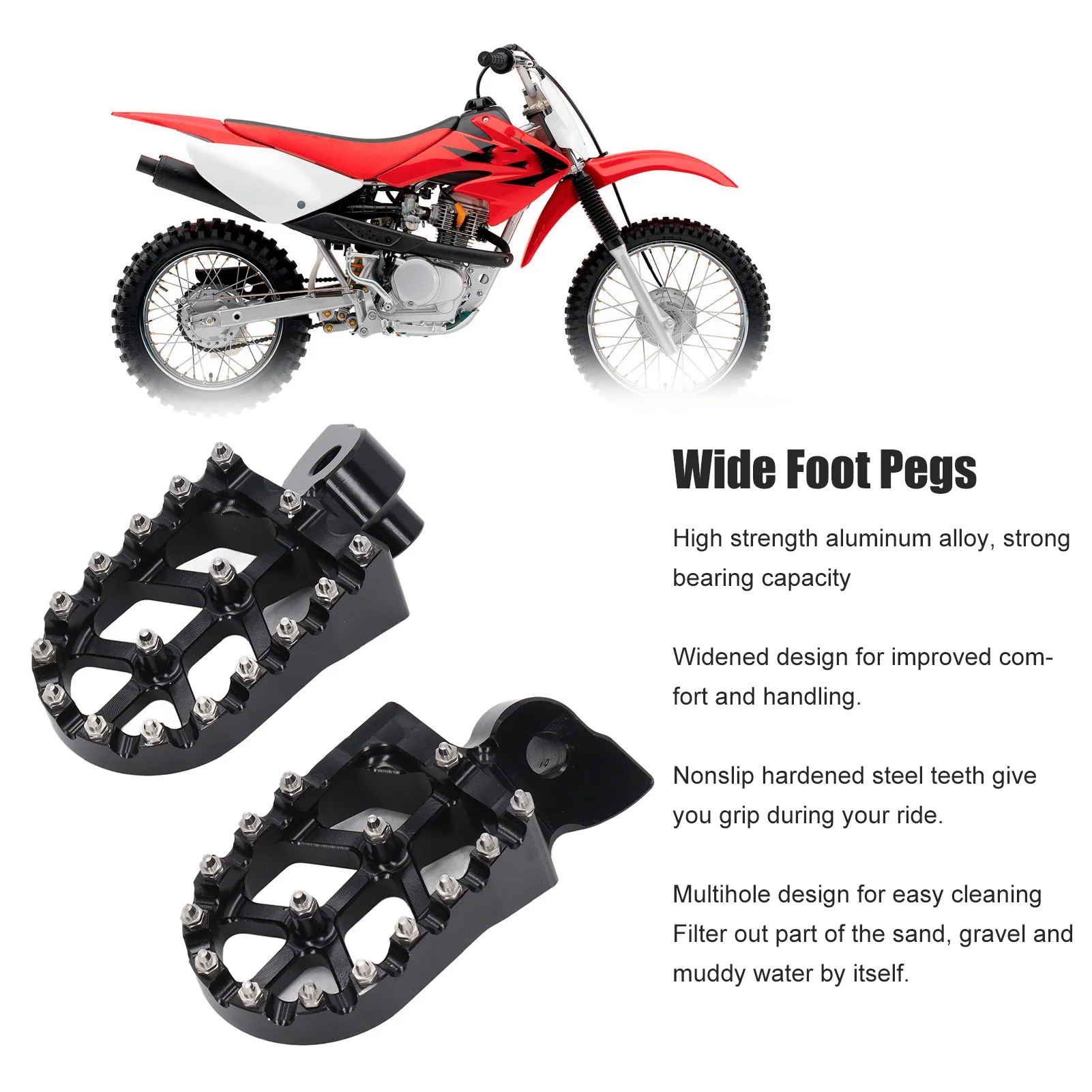 Motorcycle Footrests Wide Foot Pegs Hardened Steel Teeth Wearproof Anti Slip Design CNC Aluminum Alloy for Z50R CRF80F CRF100F